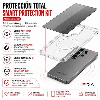 Kit Carcasa Magsafe Transparente + Lamina Mica Vidrio Anti Espia para Samsung