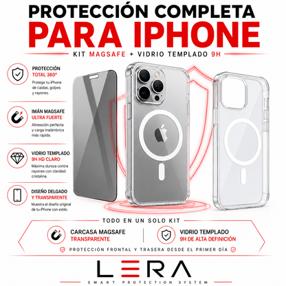 Kit Carcasa Magsafe Transparente + Lamina Mica Vidrio Templado para iPhone