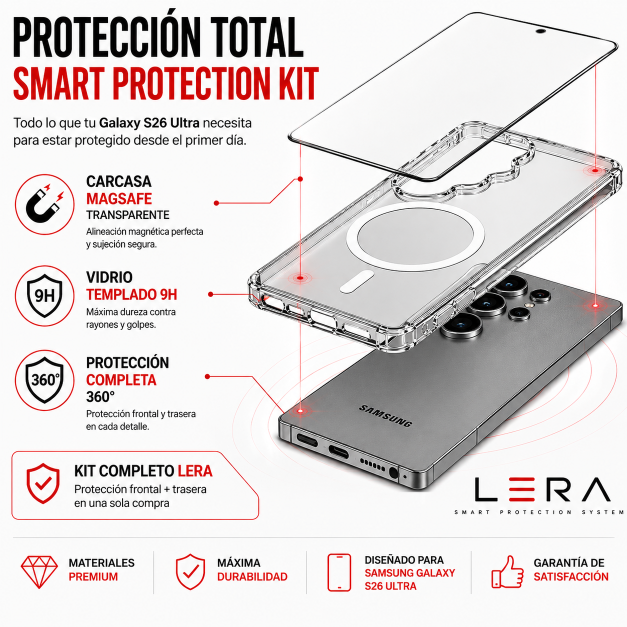 Kit Carcasa Magsafe Transparente + Lamina Mica Vidrio Templado para Samsung