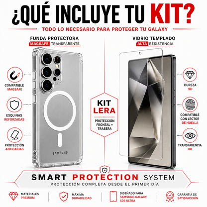 Kit Carcasa Magsafe Transparente + Lamina Mica Vidrio Templado para Samsung