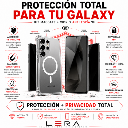 Kit Carcasa Magsafe Transparente + Lamina Mica Vidrio Anti Espia para Samsung