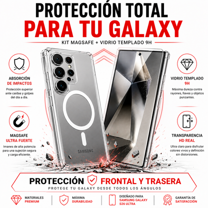 Kit Carcasa Magsafe Transparente + Lamina Mica Vidrio Templado para Samsung