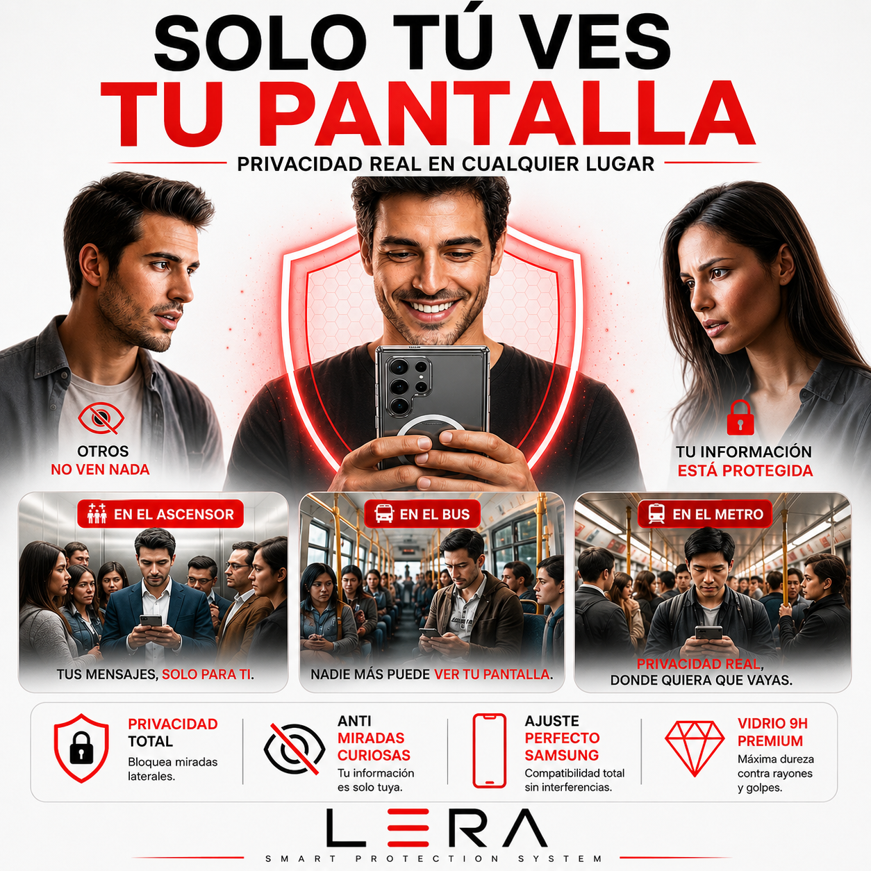 Lámina Mica Vidrio Anti Espía Samsung Varios Modelos Pack X3