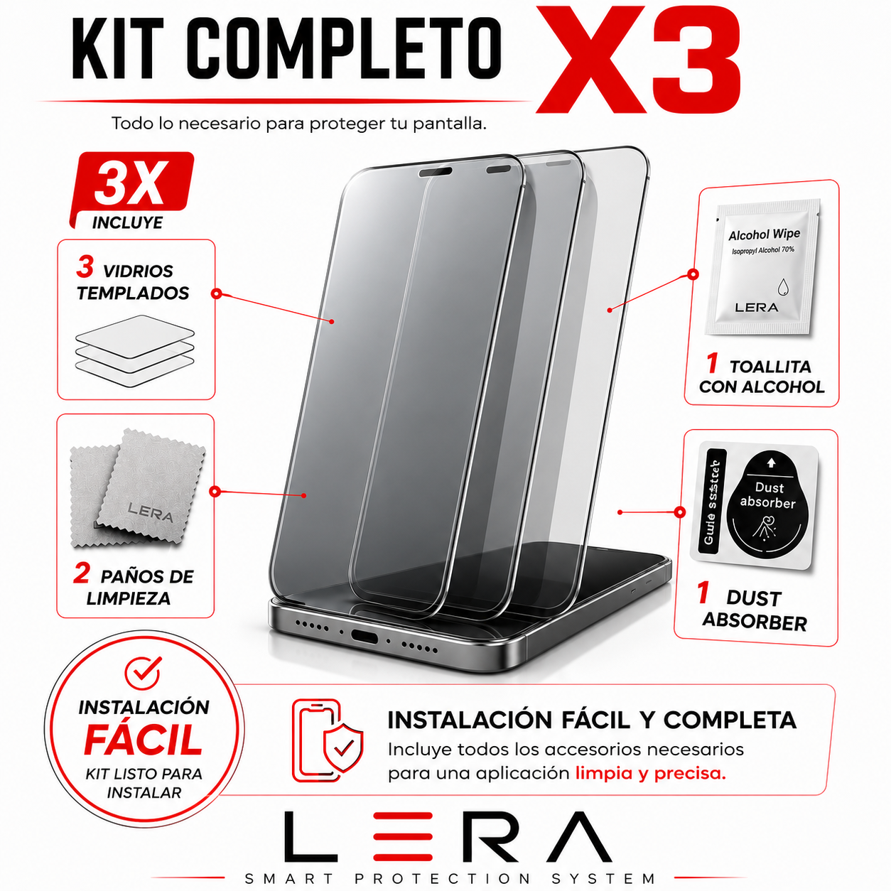 Lámina Mica Vidrio Templado para iPhone Pack X3