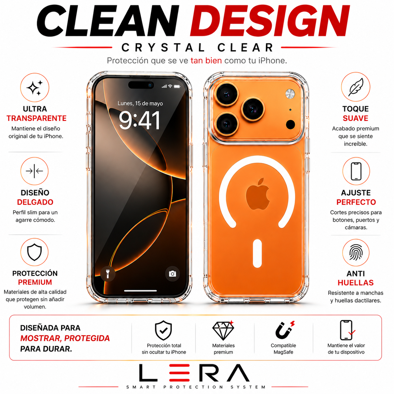 Kit Mica Vidrio Auto Instalacion iPhone 17 + Funda Magsafe Transparente