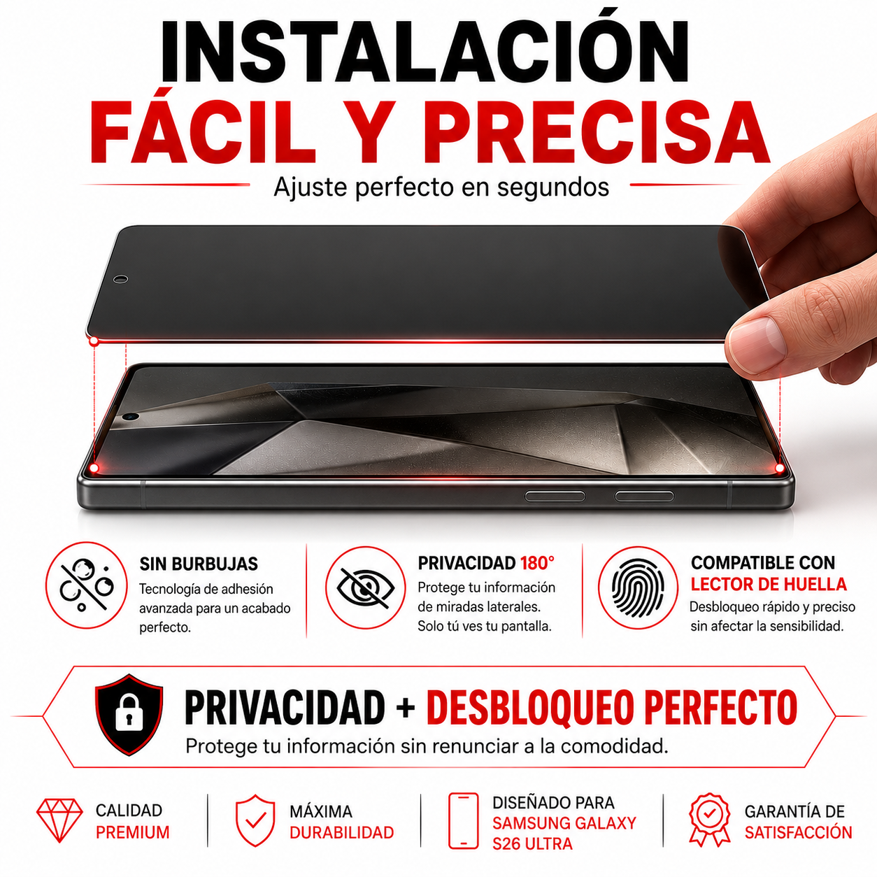 Kit Carcasa Magsafe Transparente + Lamina Mica Vidrio Anti Espia para Samsung