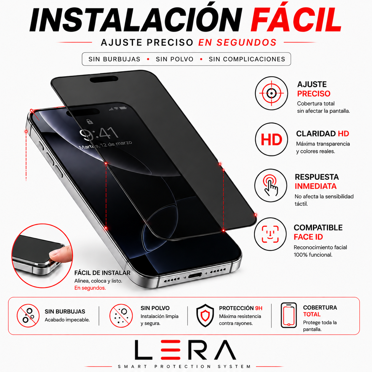 Lámina Mica Vidrio Anti Espía para Iphone Pack X3