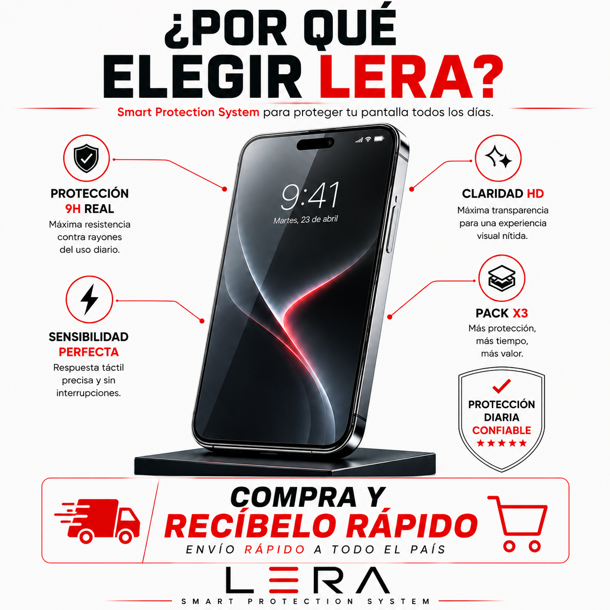 Lámina Mica Vidrio Templado para iPhone Pack X3