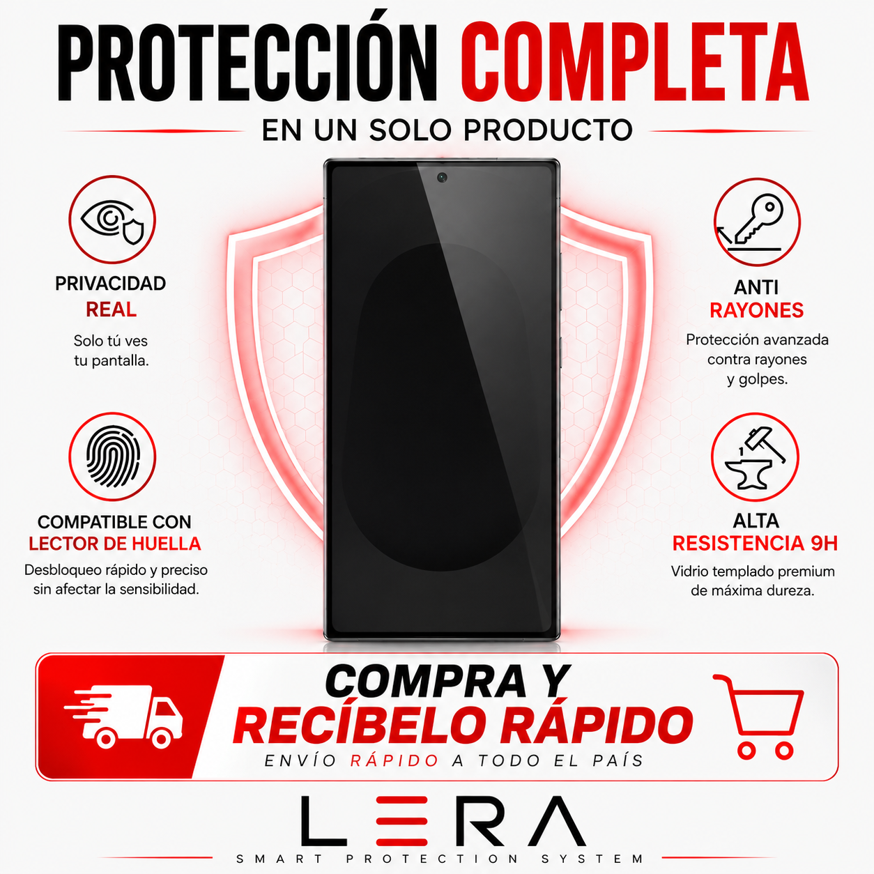 Lámina Mica Vidrio Anti Espía Samsung Varios Modelos Pack X3